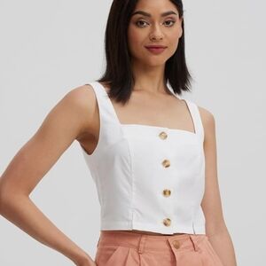 Women's Cotton Linen Square Neck Sleeveless Button Front Tank SZ M Mint Green